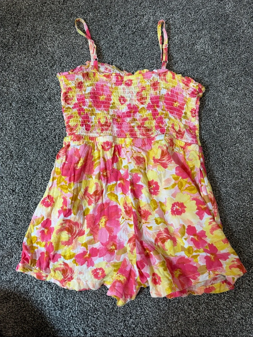 Old Navy Pink and Yellow Floral Smocked Romper